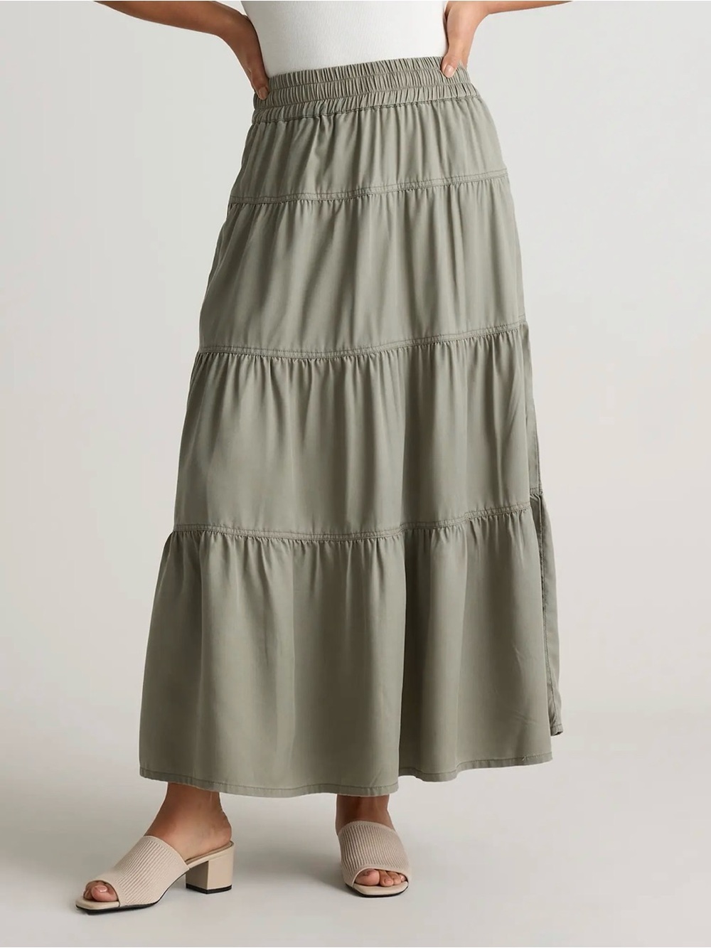 Quince Olive Tiered Maxi Skirt - Picture 6 of 10